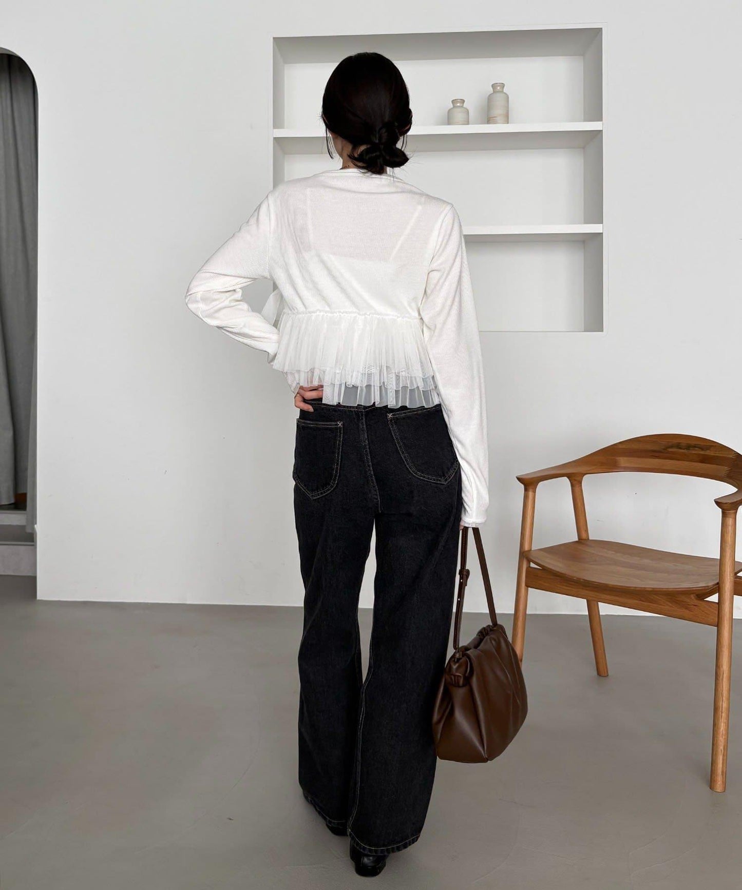 kon企畫 荷葉邊拼接長袖T恤