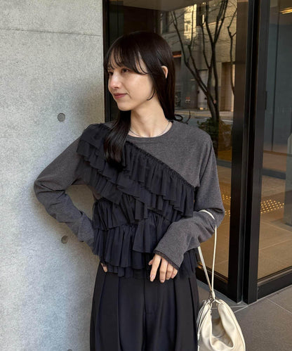 kon企畫 荷葉邊拼接長袖T恤