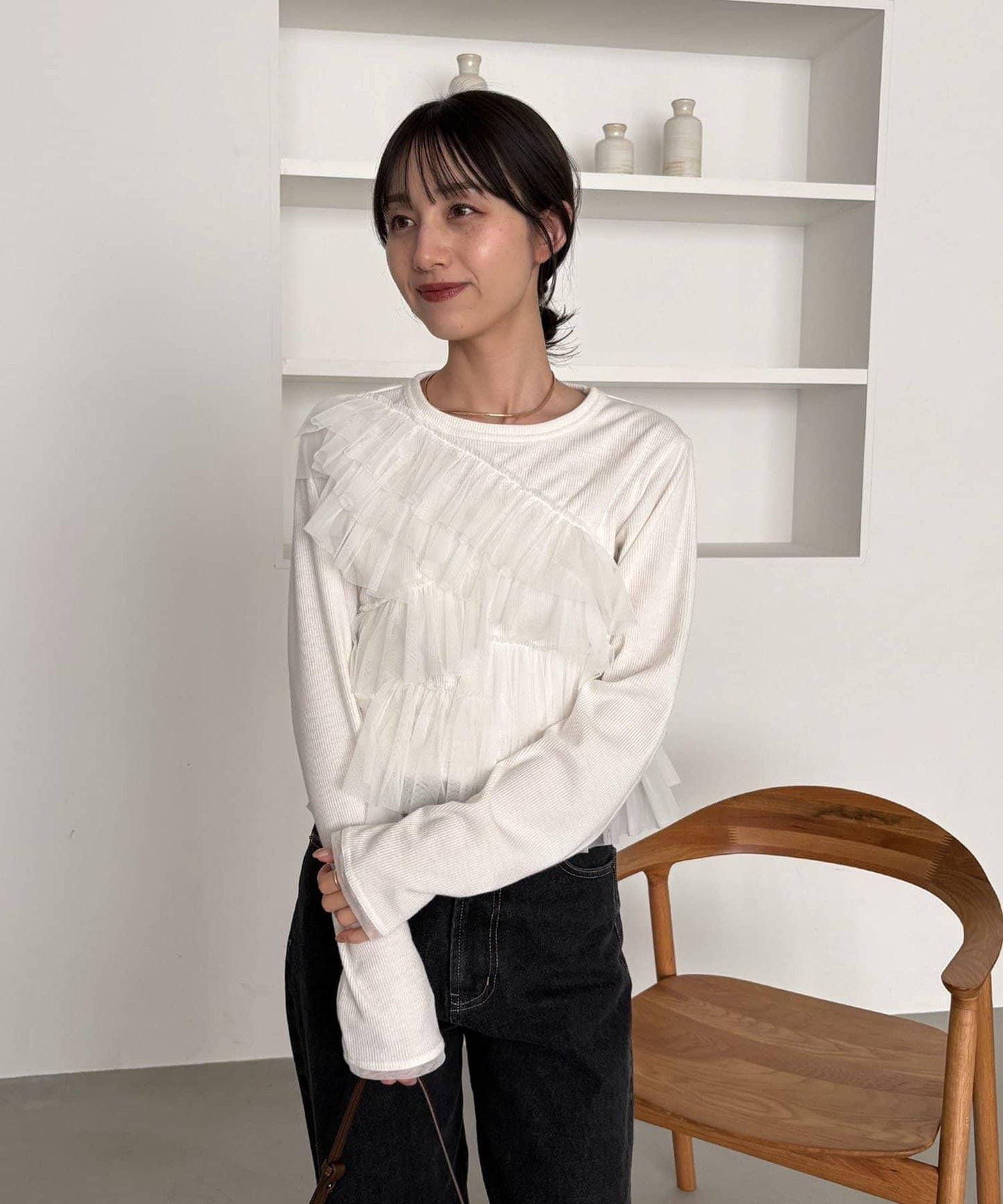 kon企畫 荷葉邊拼接長袖T恤