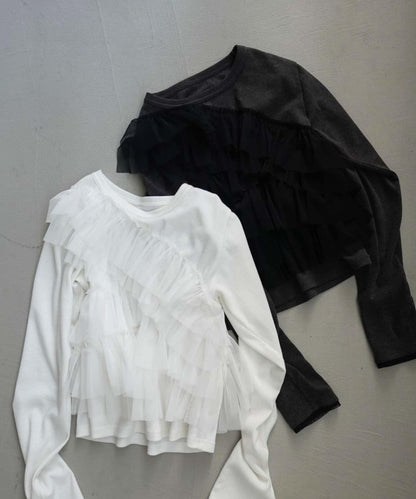 kon企畫 荷葉邊拼接長袖T恤