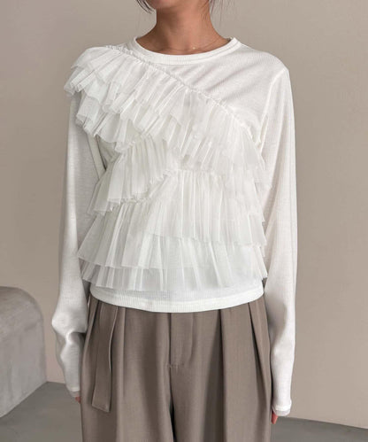 kon企畫 荷葉邊拼接長袖T恤