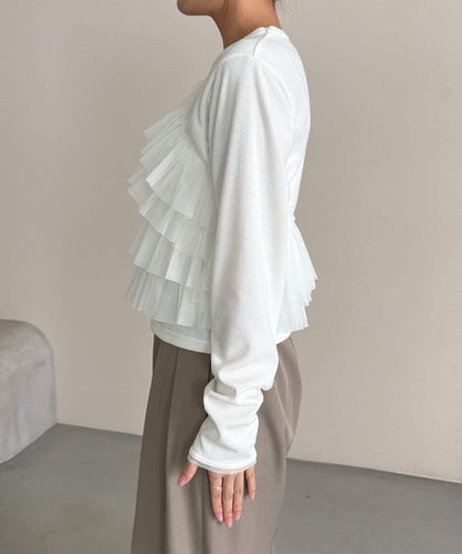 kon企畫 荷葉邊拼接長袖T恤