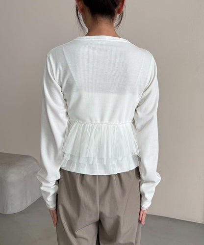 kon企畫 荷葉邊拼接長袖T恤