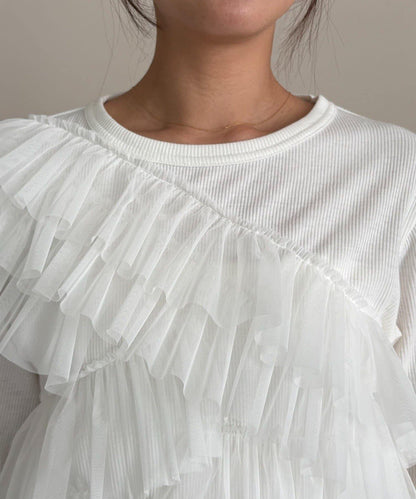 kon企畫 荷葉邊拼接長袖T恤