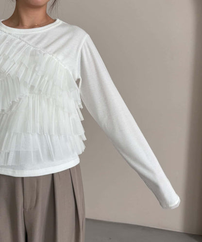 kon企畫 荷葉邊拼接長袖T恤