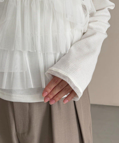 kon企畫 荷葉邊拼接長袖T恤