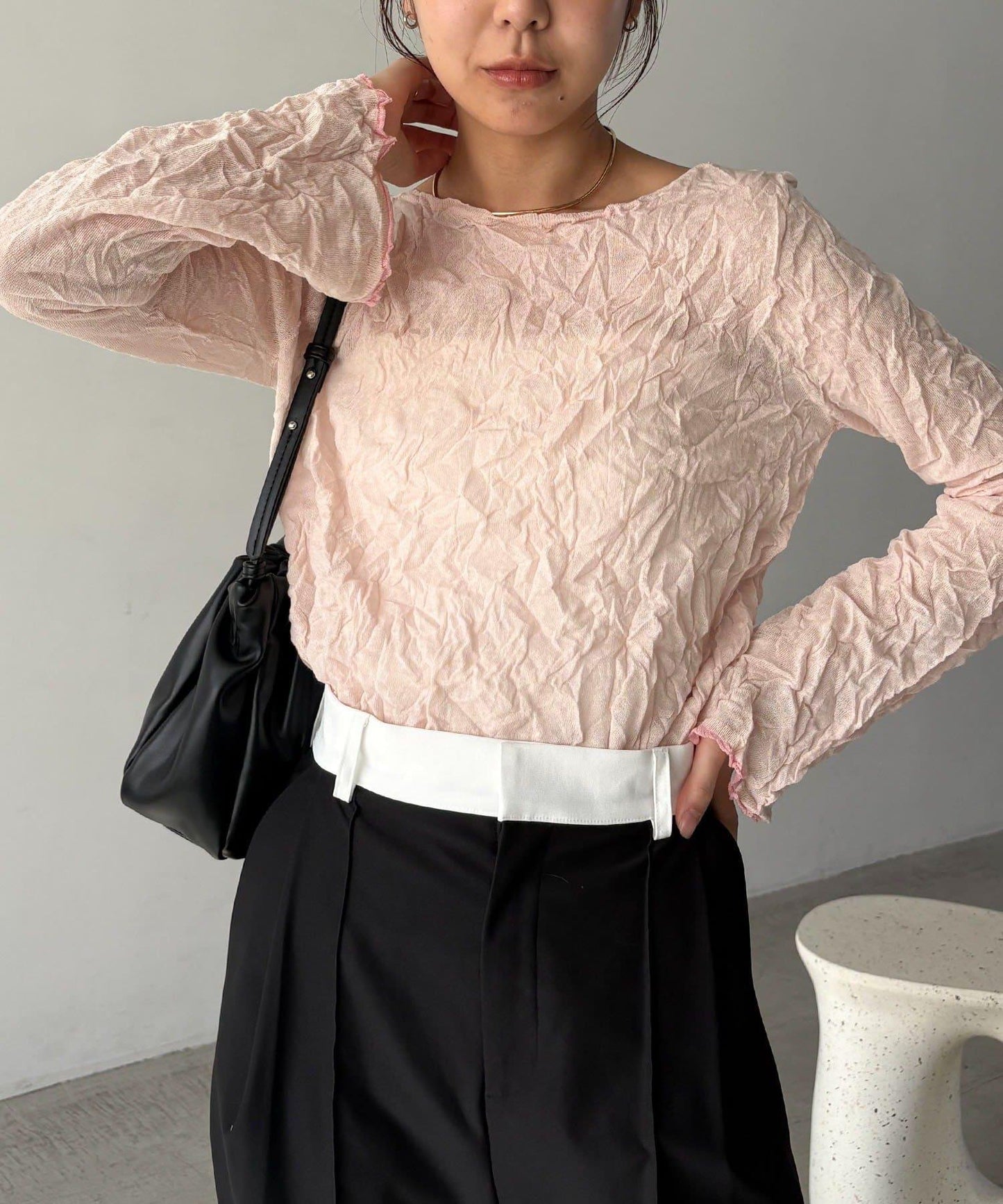 褶皺船領針織上衣