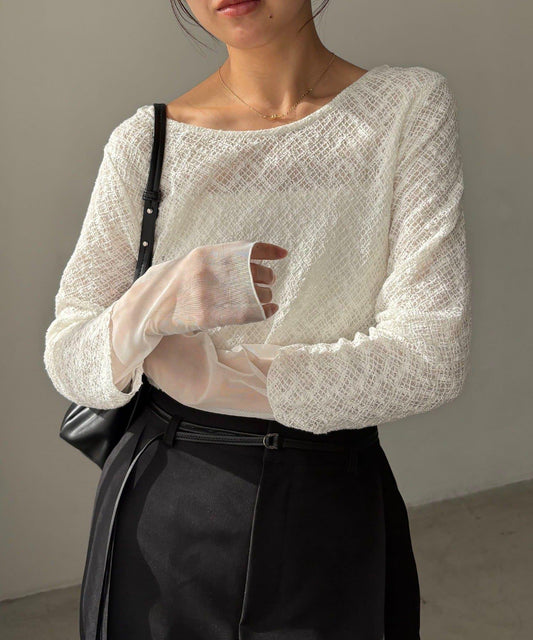 袖部透紗蕾絲設計 T恤