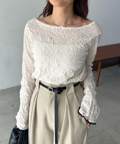 褶皺船領針織上衣