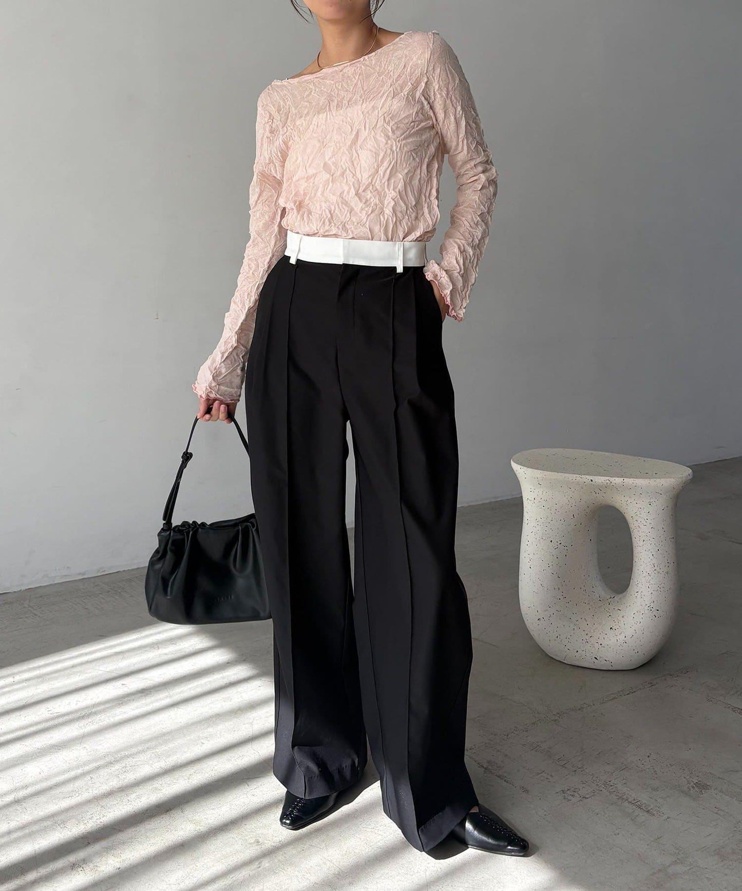 褶皺船領針織上衣