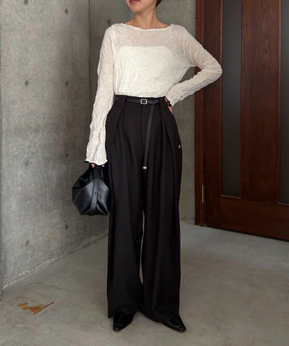 褶皺船領針織上衣