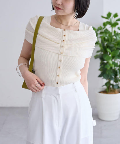 mystic 露肩設計 短袖針織上衣