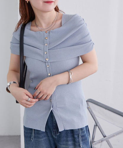 mystic 露肩設計 短袖針織上衣