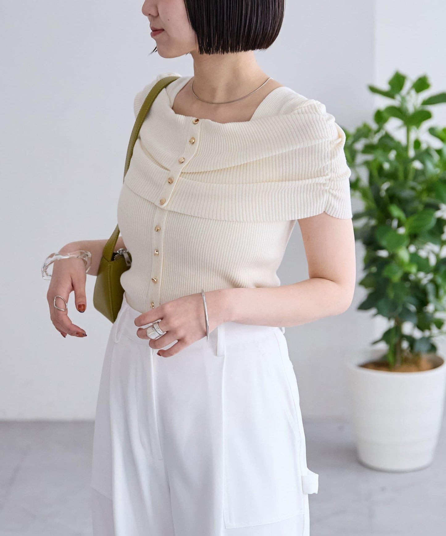 mystic 露肩設計 短袖針織上衣