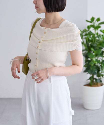 mystic 露肩設計 短袖針織上衣