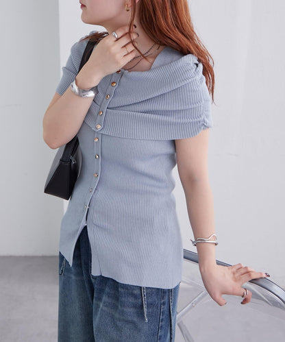 mystic 露肩設計 短袖針織上衣