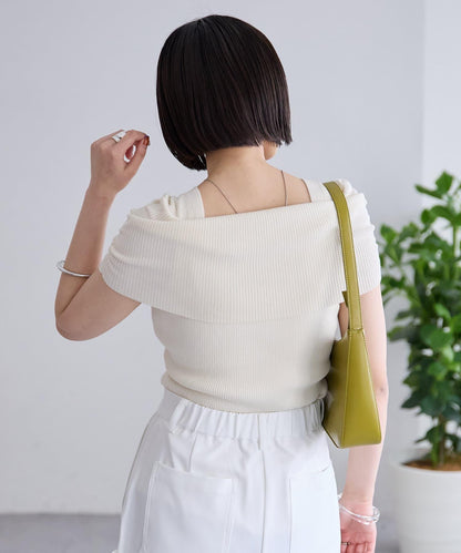 mystic 露肩設計 短袖針織上衣