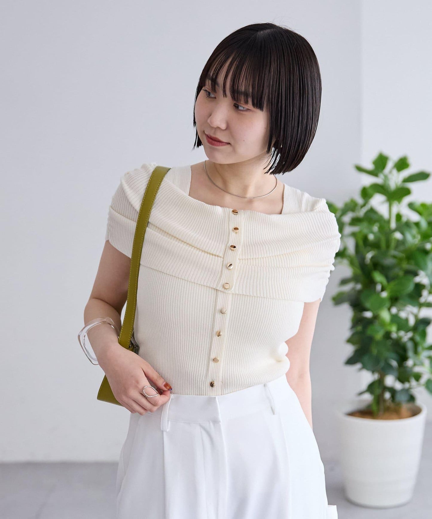 mystic 露肩設計 短袖針織上衣