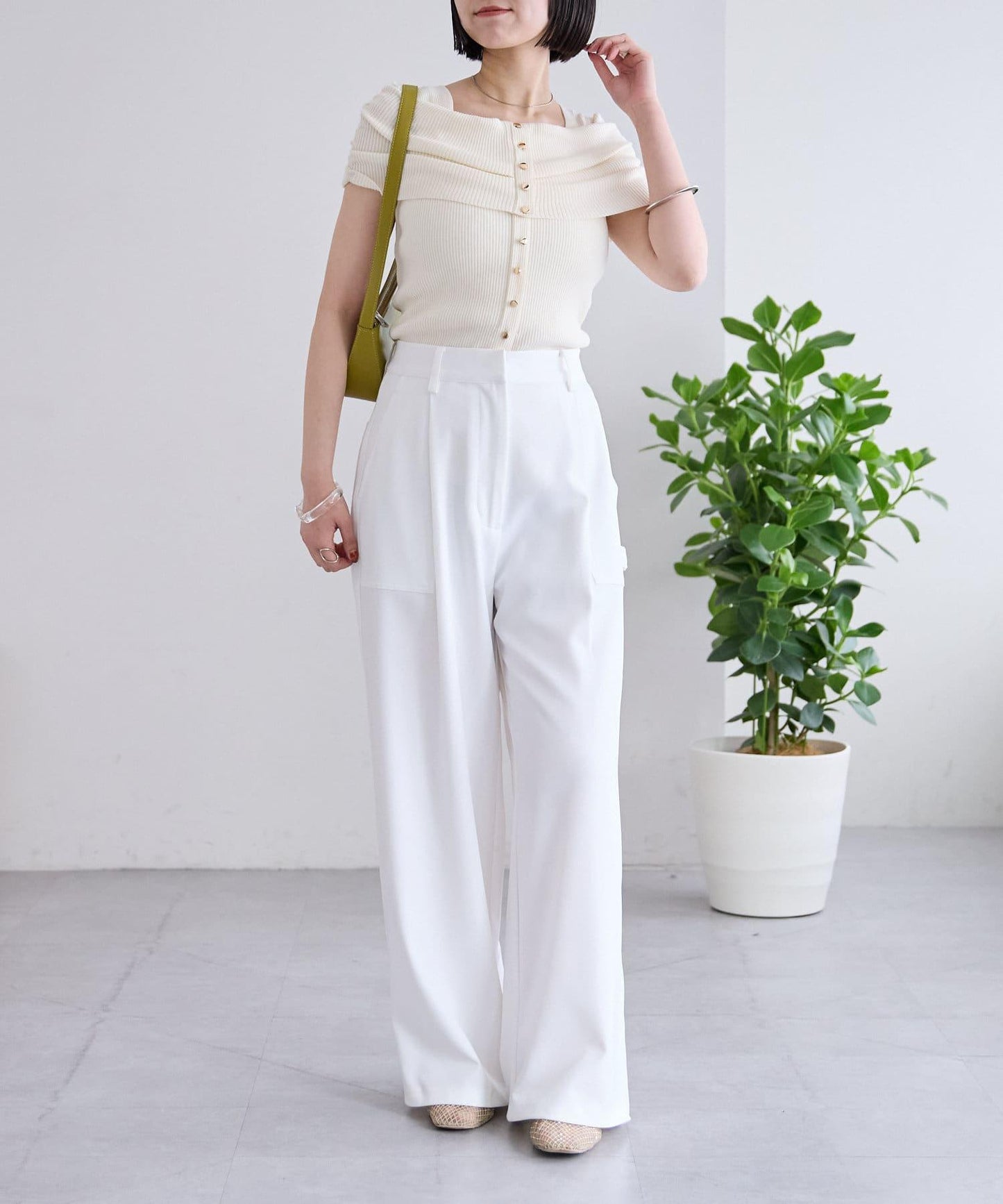 mystic 露肩設計 短袖針織上衣