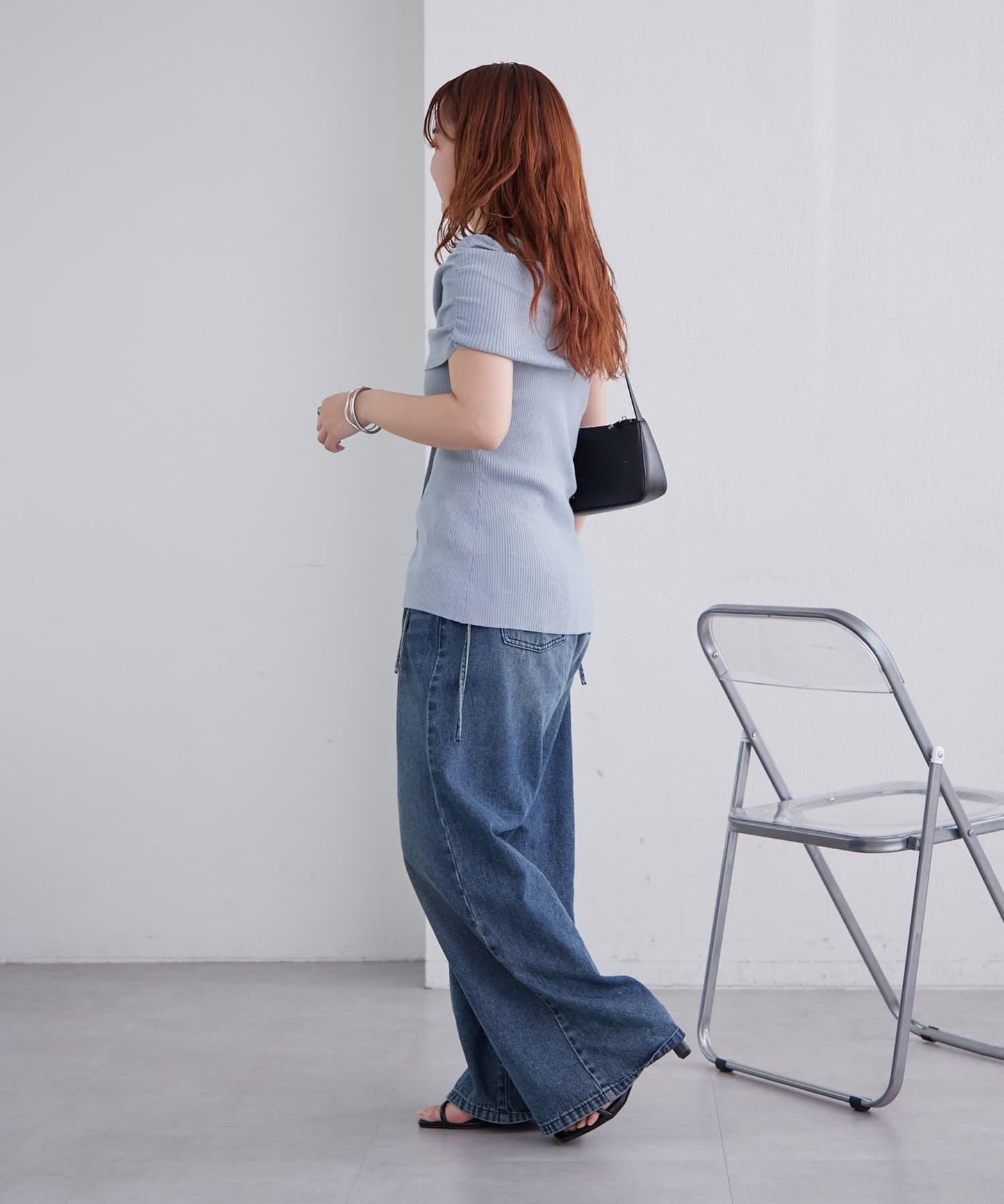 mystic 露肩設計 短袖針織上衣