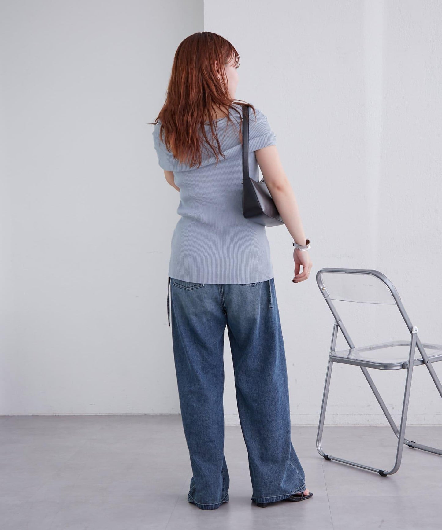 mystic 露肩設計 短袖針織上衣