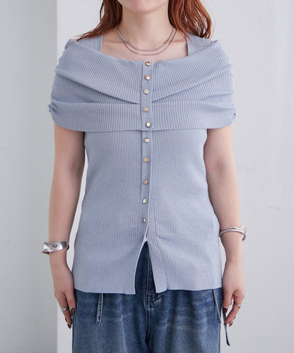 mystic 露肩設計 短袖針織上衣