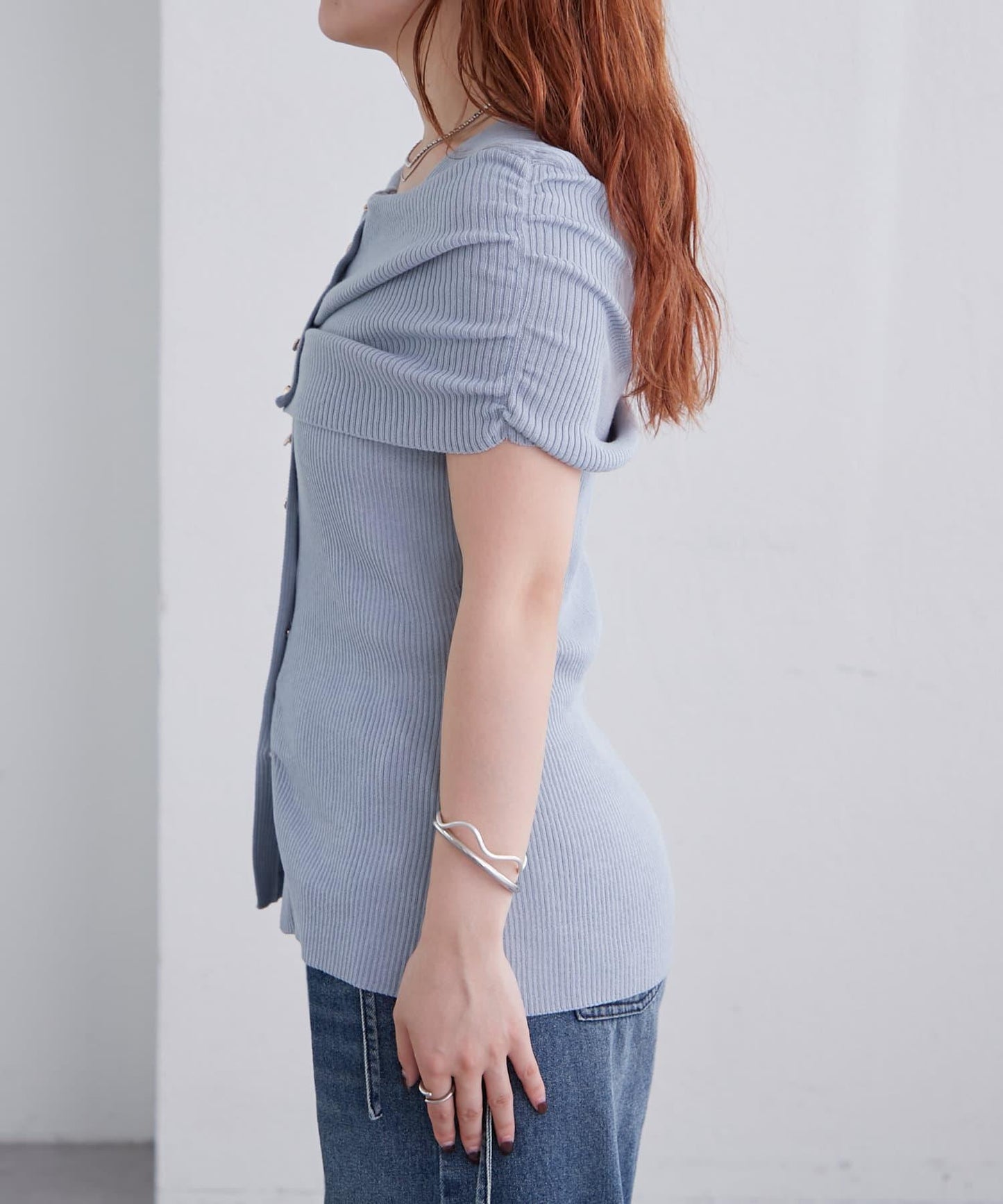 mystic 露肩設計 短袖針織上衣