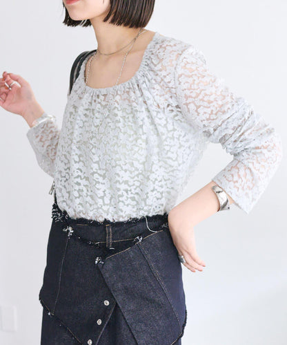 mystic 透視頸圈蝴蝶結長袖T恤