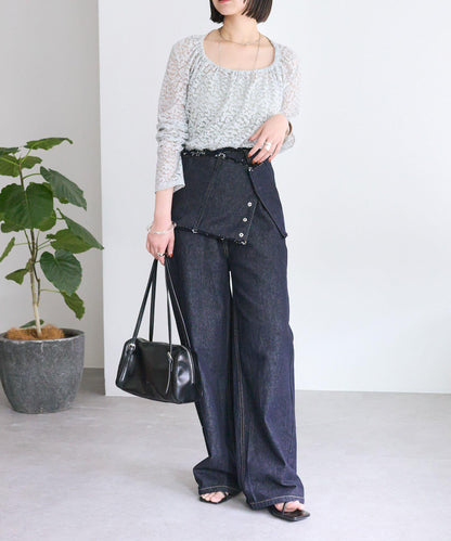 mystic 透視頸圈蝴蝶結長袖T恤