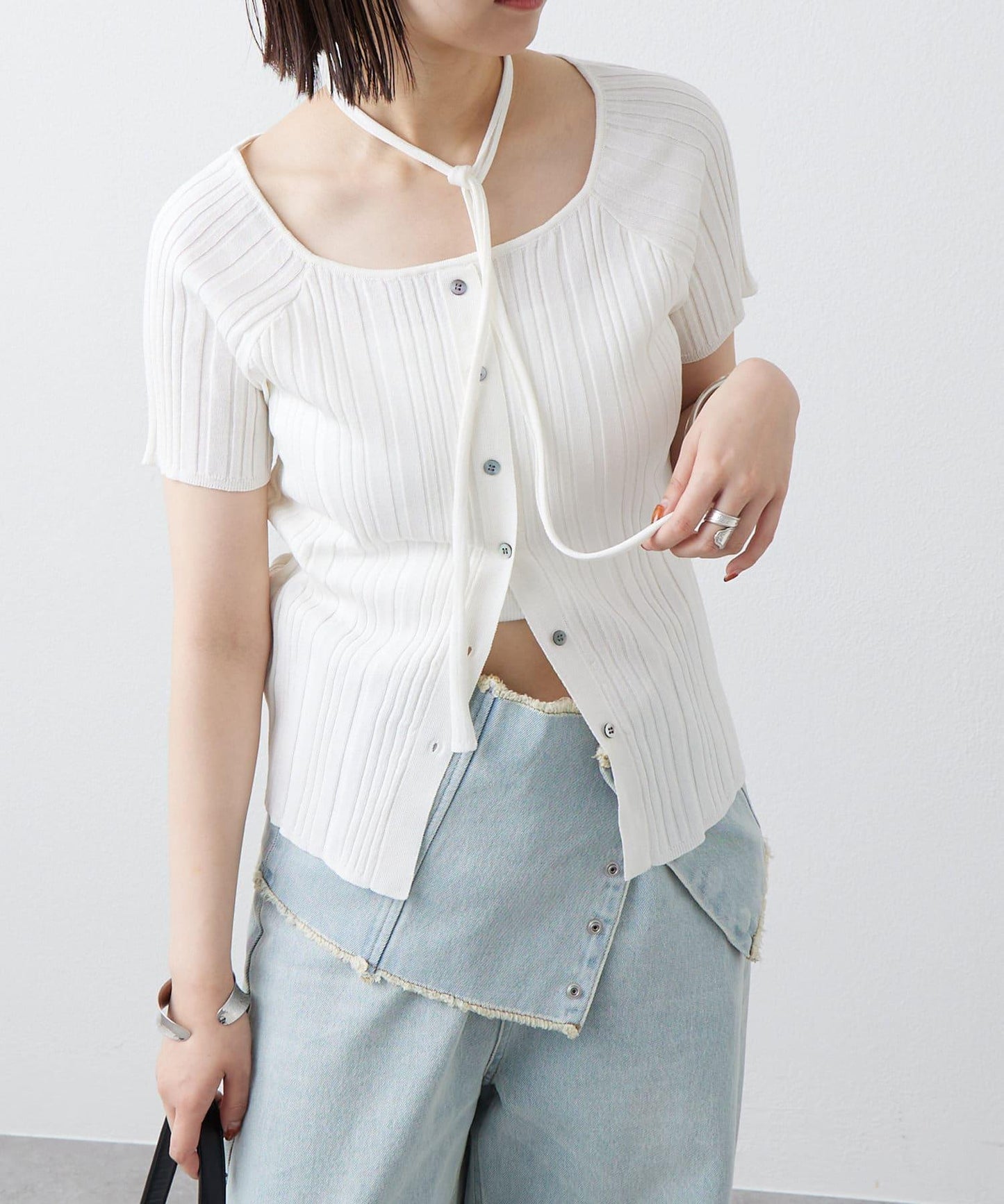 mystic 鏤空頸圈設計 羅紋針織 針織上衣