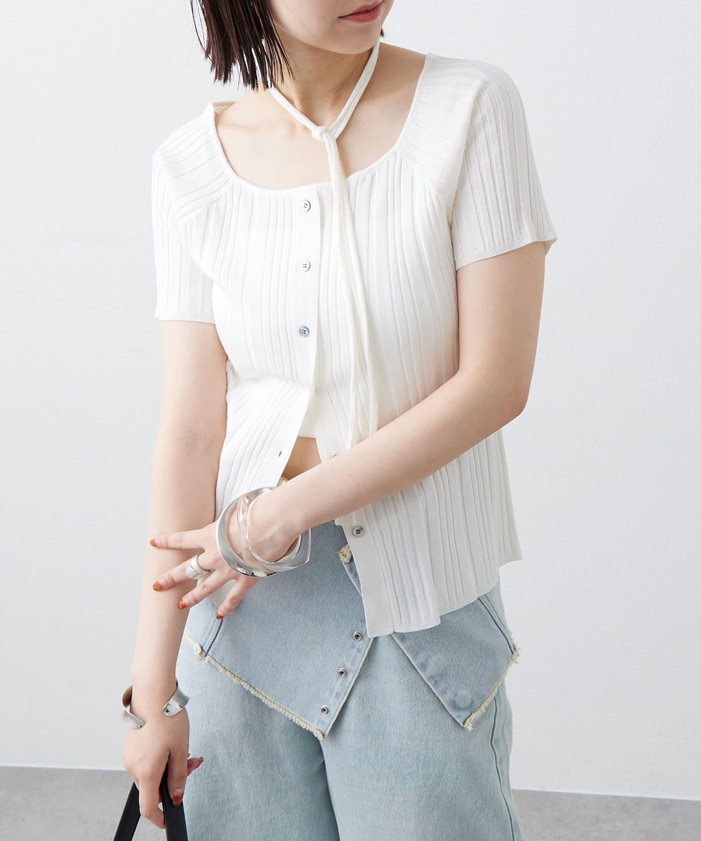 mystic 鏤空頸圈設計 羅紋針織 針織上衣