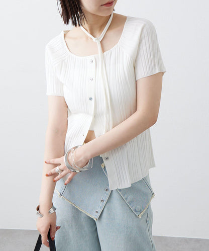 mystic 鏤空頸圈設計 羅紋針織 針織上衣