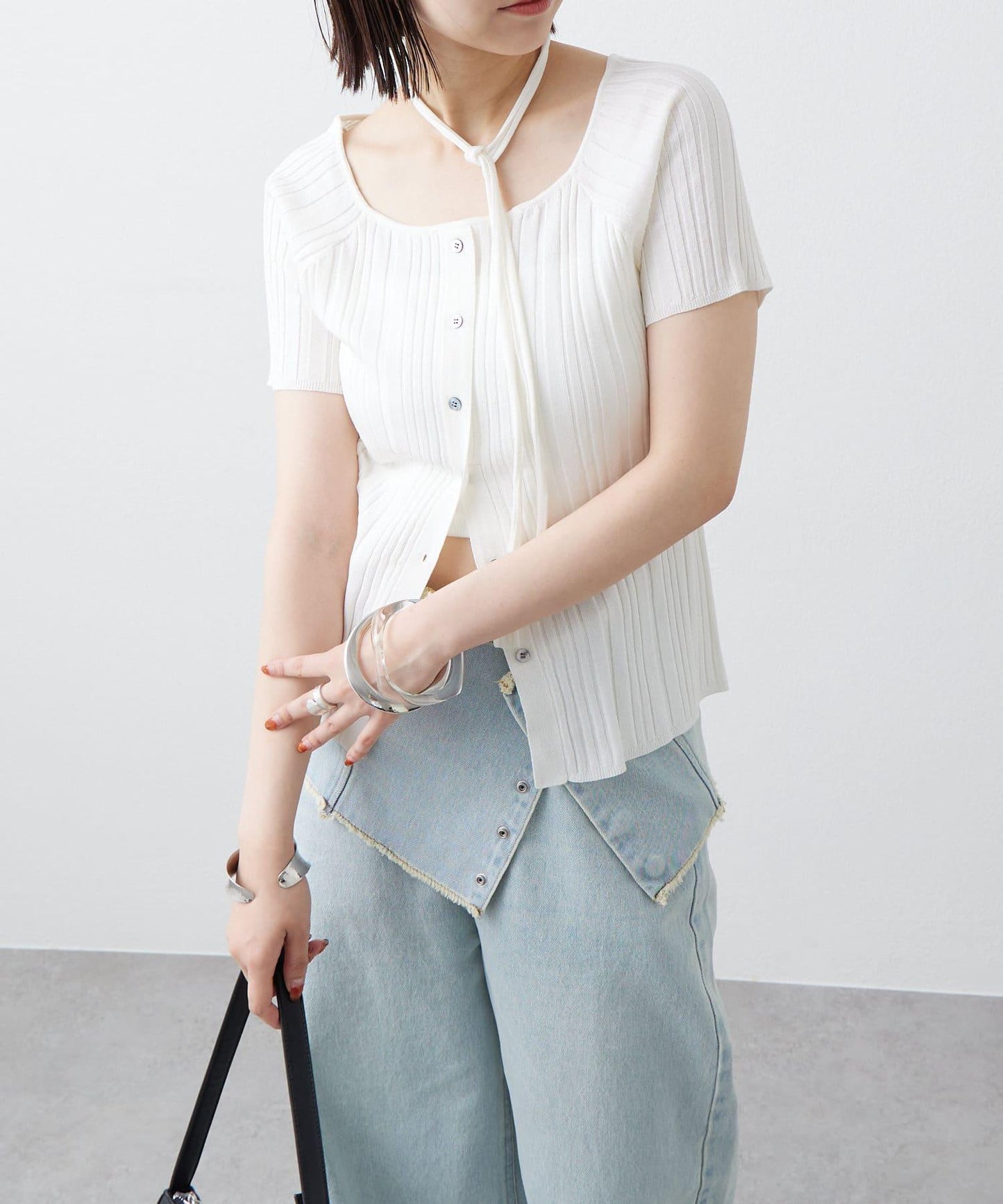 mystic 鏤空頸圈設計 羅紋針織 針織上衣