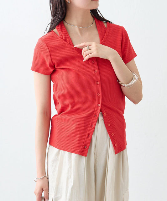 mystic 掛脖疊搭設計 法式袖 上衣