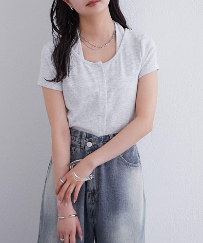 mystic 掛脖疊搭設計 法式袖 上衣