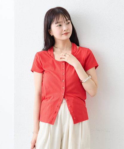 mystic 掛脖疊搭設計 法式袖 上衣