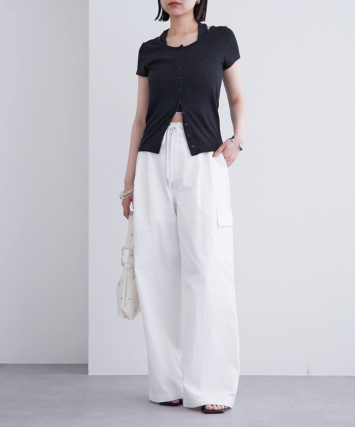 mystic 掛脖疊搭設計 法式袖 上衣