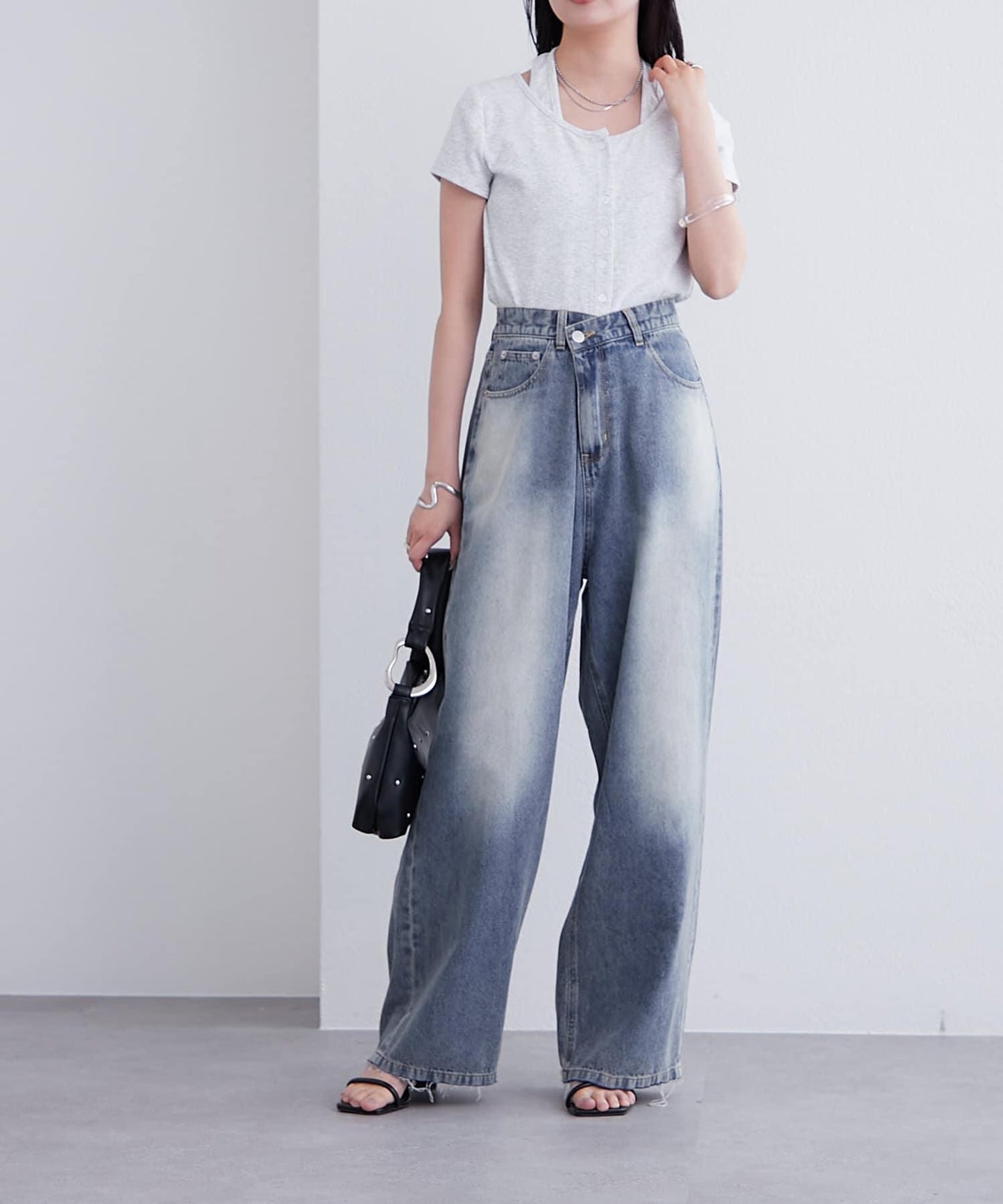 mystic 掛脖疊搭設計 法式袖 上衣