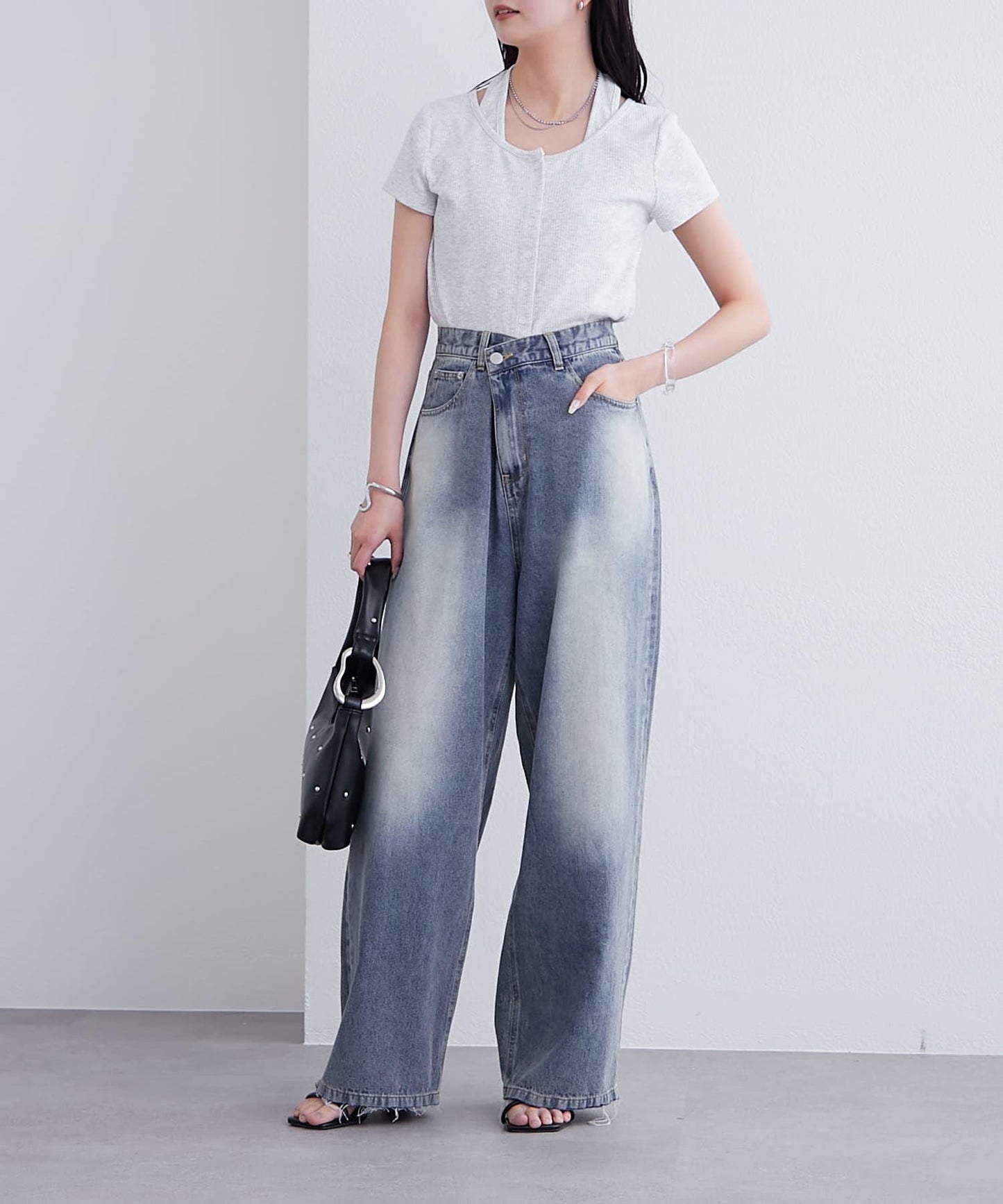 mystic 掛脖疊搭設計 法式袖 上衣