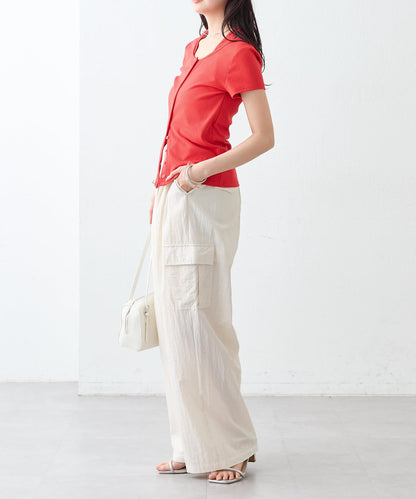 mystic 掛脖疊搭設計 法式袖 上衣