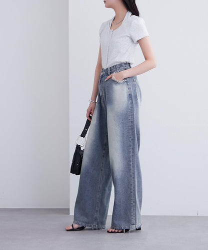 mystic 掛脖疊搭設計 法式袖 上衣