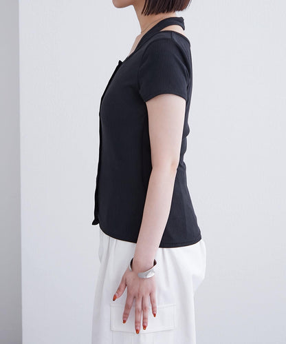 mystic 掛脖疊搭設計 法式袖 上衣