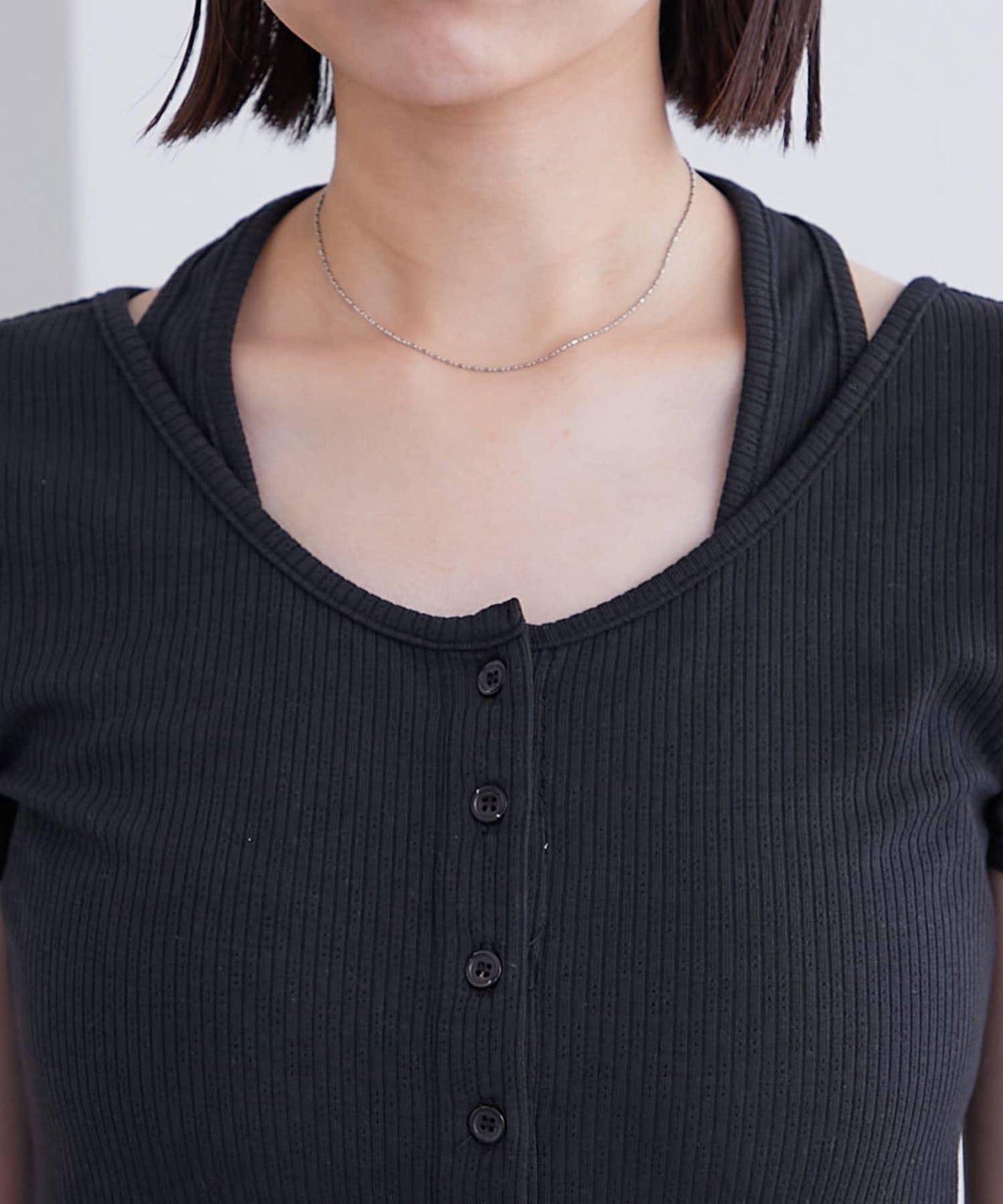 mystic 掛脖疊搭設計 法式袖 上衣