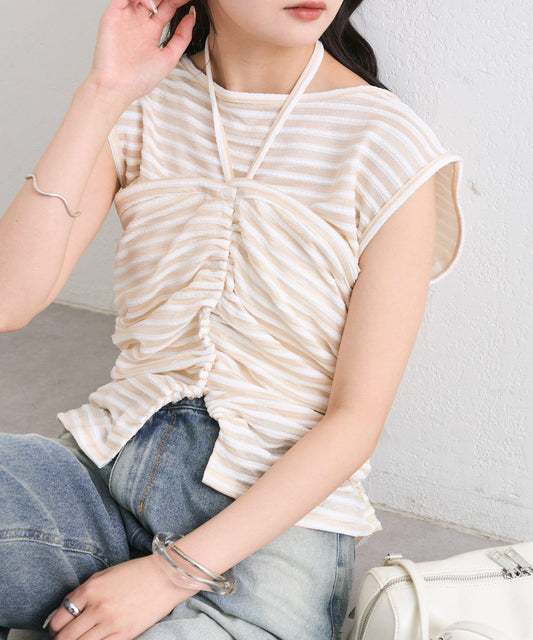 條紋拼接抹胸背心