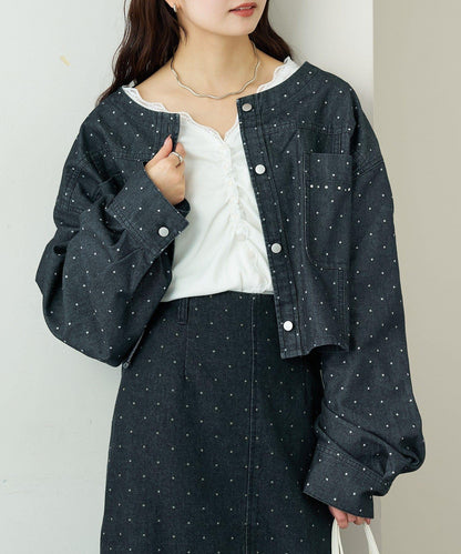 鉚釘設計 牛仔面料 襯衫夾克
