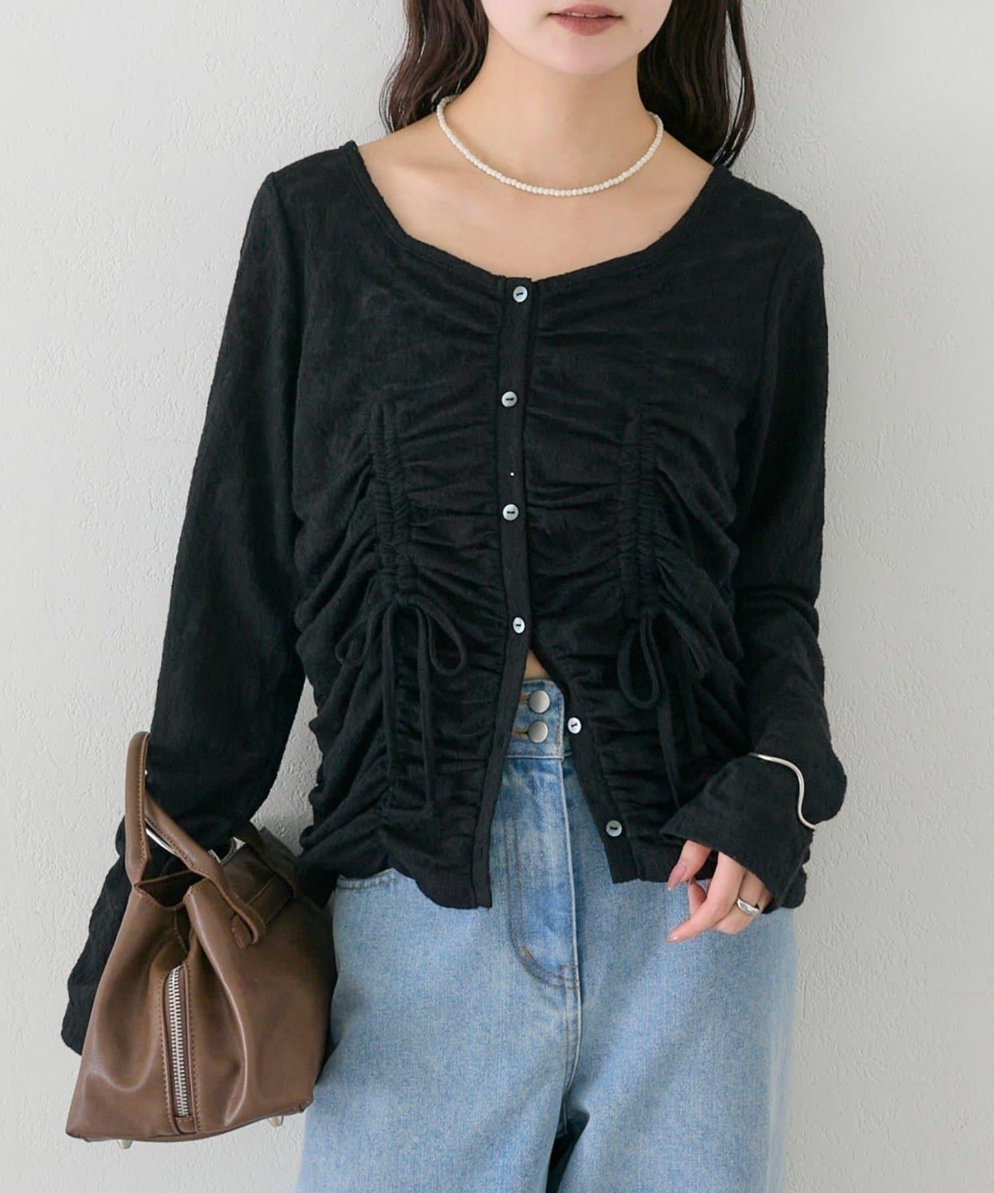 抽褶蕾絲 針織開衫