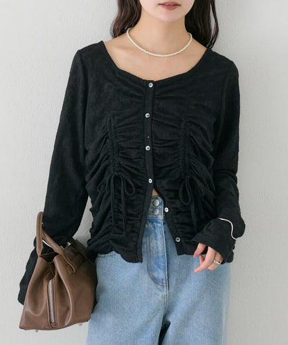 抽褶蕾絲 針織開衫