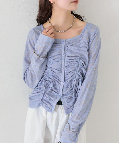 抽褶蕾絲 針織開衫