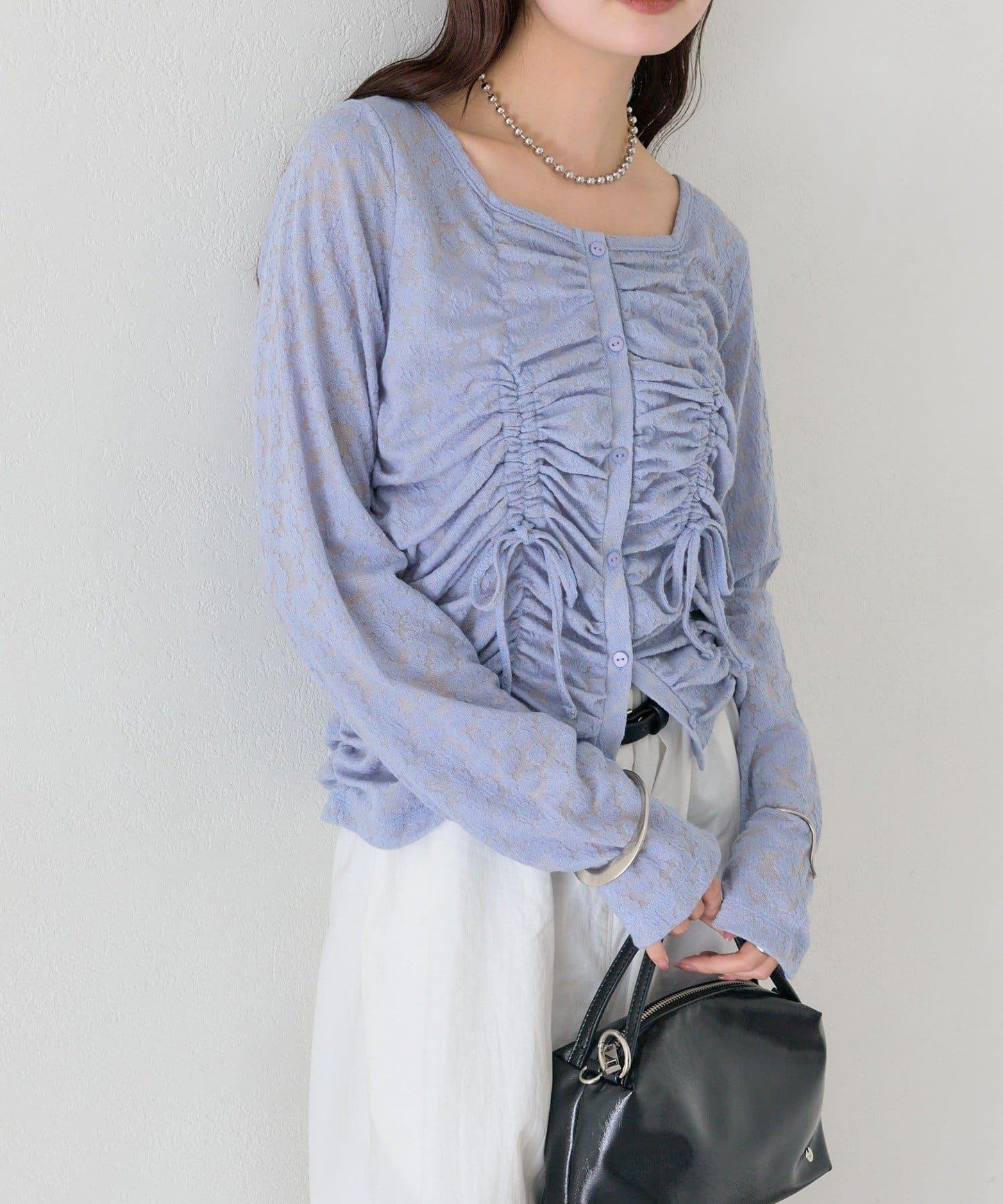 抽褶蕾絲 針織開衫