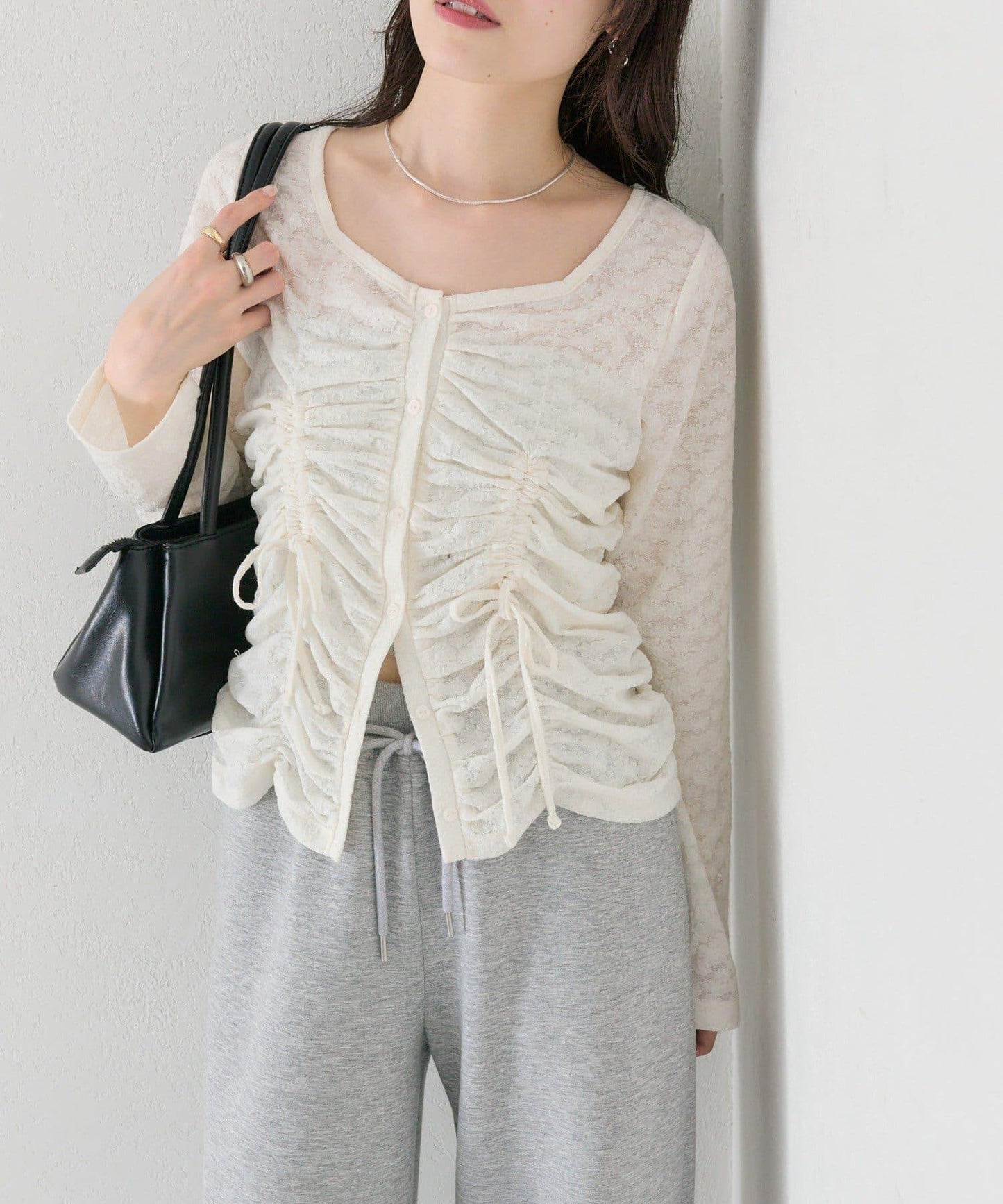 抽褶蕾絲 針織開衫